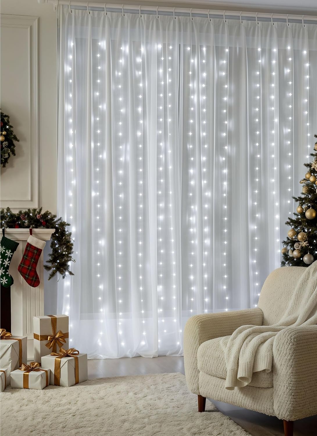 Brightown Curtain String Lights - Waterproof Fairy Lights with Remote | 300 LEDs, 8 Modes for Weddings & Parties