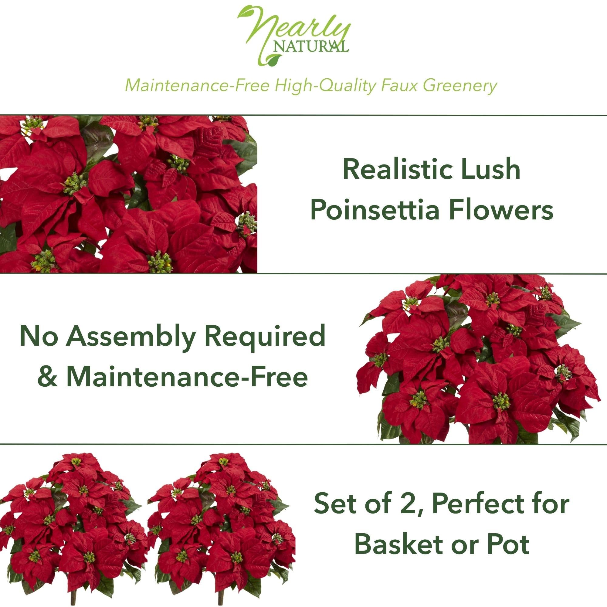 Nearly Natural 24” Poinsettia (Set of 2) Artificial Plant, Red