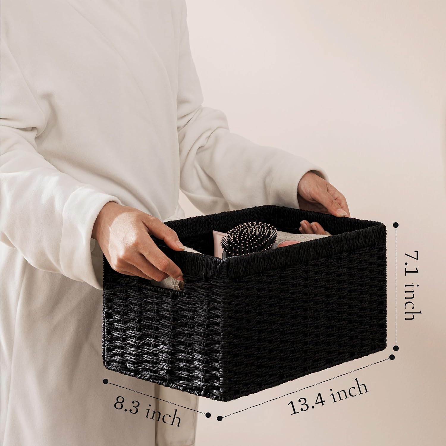 UBBCARE Wicker Storage Baskets - Foldable Rectangular Design with Handle | 2 Pack, Black, 13.4L x 8.3H x 7.1W Inches