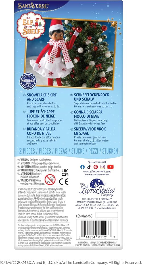 Elf On The Shelf | Claus Couture Collection Snowflake Skirt & Scarf - Red & White Holiday Outfit