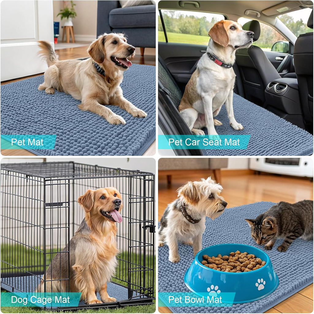 OLANLY Dog Door Mat - Absorbent Non-Slip Chenille Mat for Muddy Paws | 70x32, Quick Dry, Airy Blue