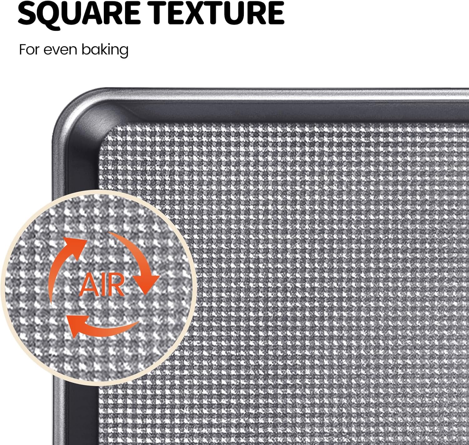 Vinino Baking Sheet Set of 3 - Non-Stick Carbon Steel Cookie Sheets with Square Texture - Grey