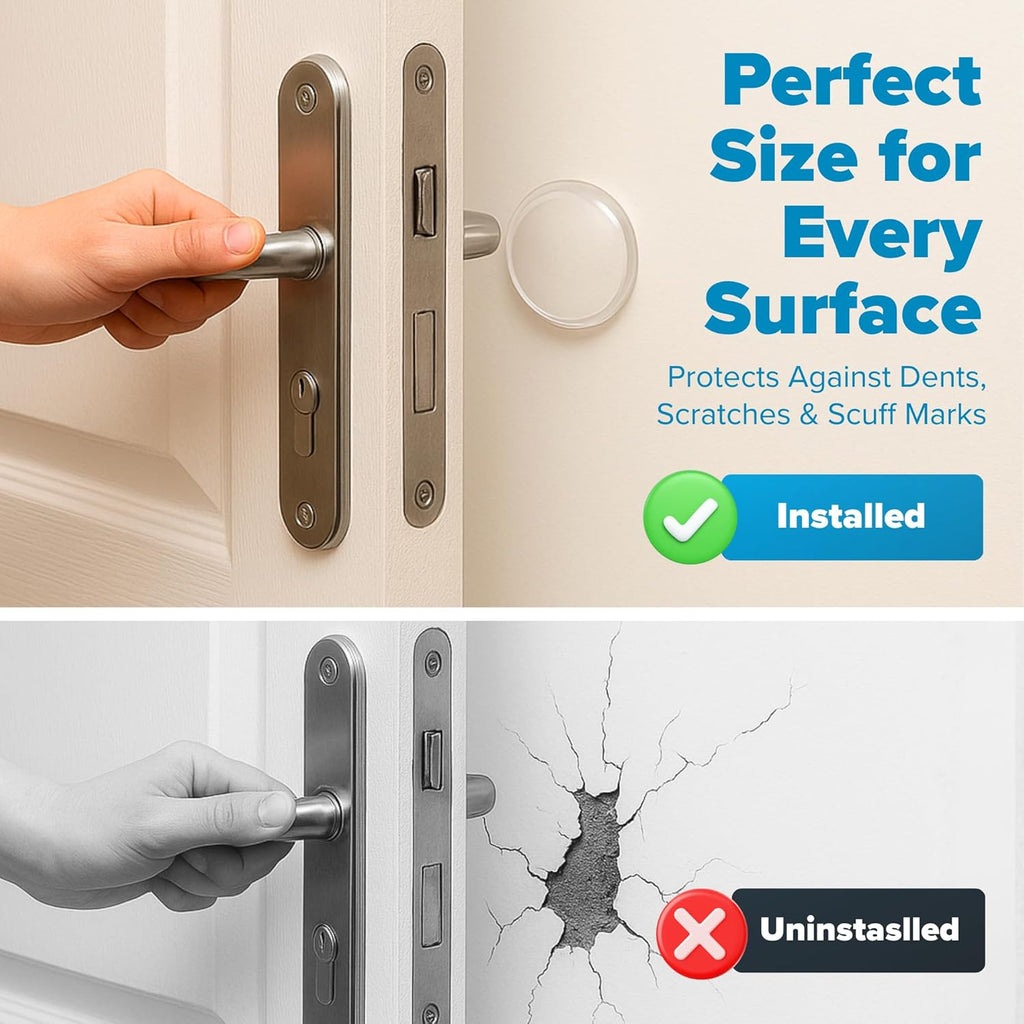 STRONGEST Home Wall Protector - Clear Self-Adhesive Door Knob Stopper Guards, 2-Inch | 6-Pack Rubber Bumpers