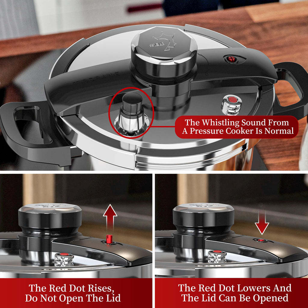 TIBORANG 8.5 QT Stainless Steel Pressure Cooker, [Multi-Cooker for Gas & Induction Stove] [Saves 70% Cooking Time] [One-Hand Operation], Family Size for 3-5 People, Olla de Presion