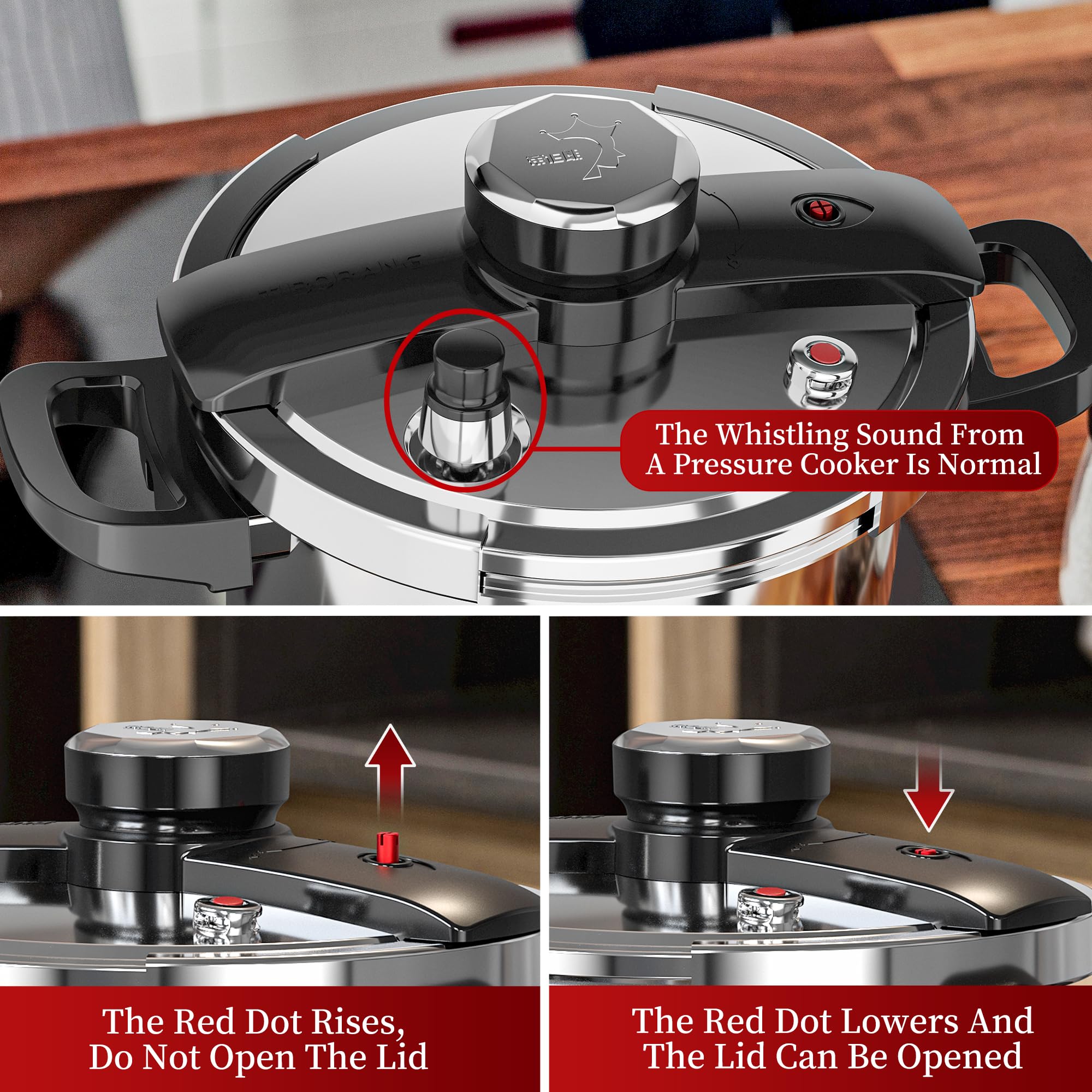 TIBORANG 8.5 QT Stainless Steel Pressure Cooker, [Multi-Cooker for Gas & Induction Stove] [Saves 70% Cooking Time] [One-Hand Operation], Family Size for 3-5 People, Olla de Presion
