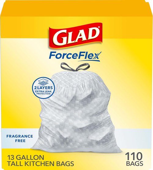 Glad ForceFlex Tall Kitchen Trash Bags - 13 Gallon, Fragrance-Free, 110 Count Pack