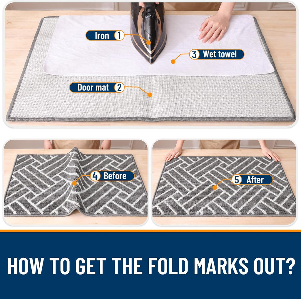 OLANLY Indoor Door Mat - 32x20 Inch Dirt Resistant, Absorbent & Non-Slip Rubber Backing | Grey