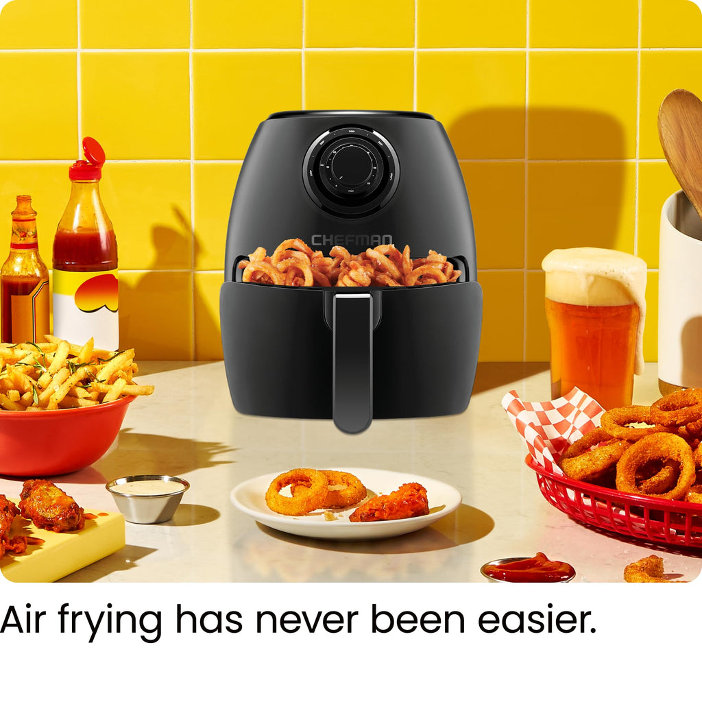 CHEFMAN Small Air Fryer Healthy Cooking, 3.6 Qt, Nonstick, User Friendly and Dual Control Temperature, w/ 60 Minute Timer & Auto Shutoff, Dishwasher Safe Basket, Matte Black, Cookbook Included
