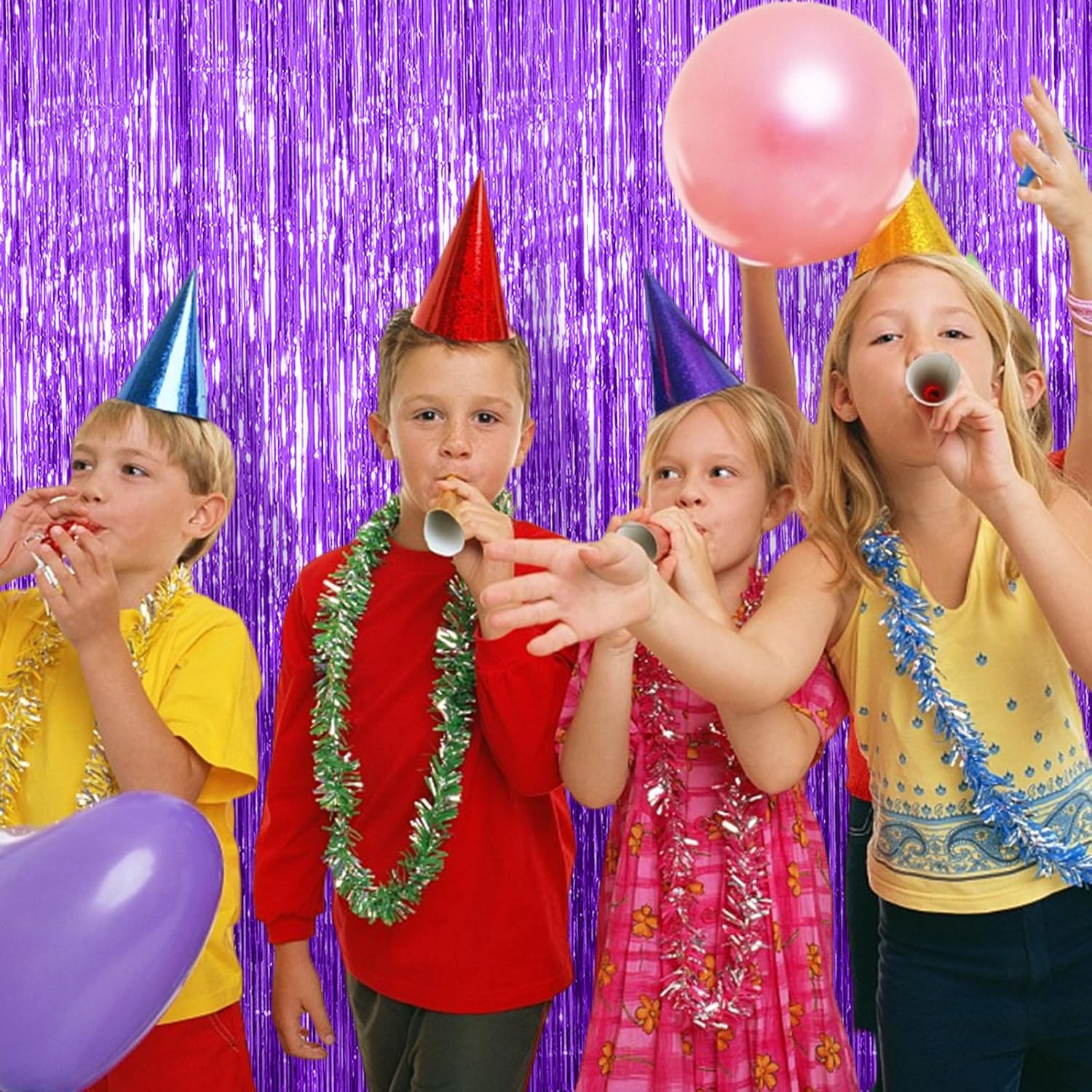 Skiennix Foil Curtain Backdrop - Purple Metallic Tinsel Fringe for Parties & Celebrations | 2 Pack