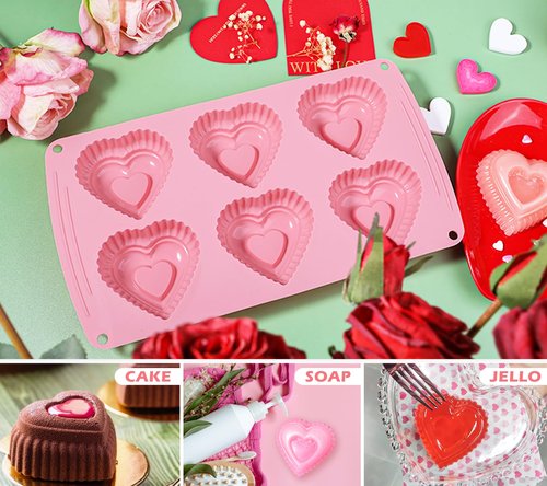 Webake Silicone Heart Cake Mold 3 Inch Tiered Mini Heart Shaped Cake Pans, Heart Cake Molds Muffin Pan, Pack of 2