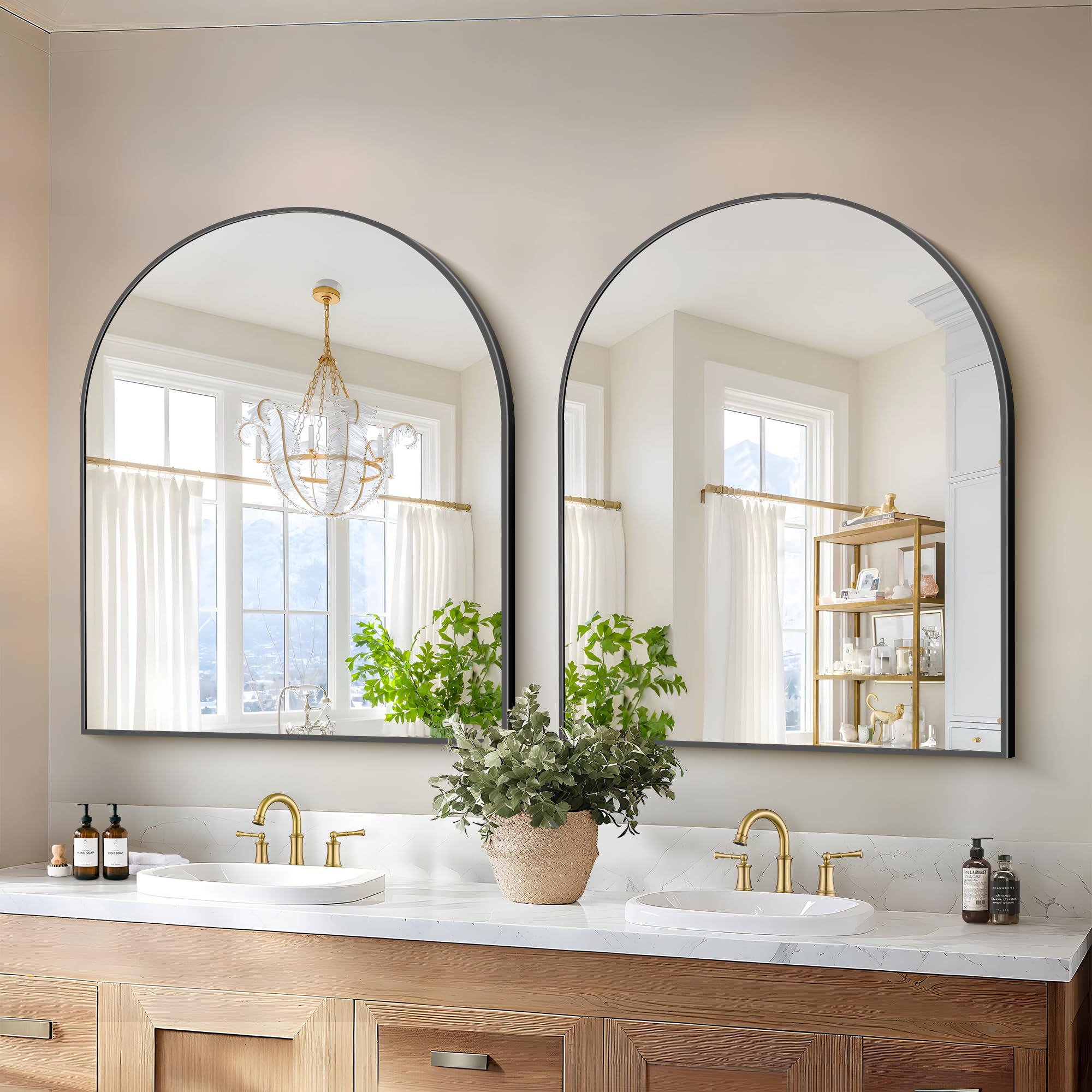 COFENY Black Arch Mirror, 30’’x36’’ Black Mirror for Bathroom, Wide Arched Bathroom Mirror with Metal Wall Mounted Mirror for Bedroom Living Room Entryway Modern
