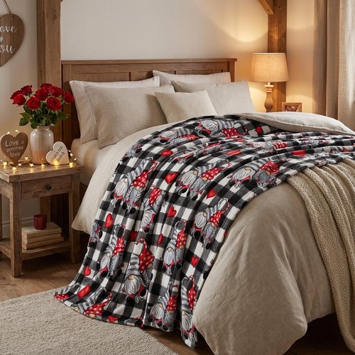 Horaldaily Valentine Flannel Blanket Throw, Buffalo Plaid Gnomes Soft Fuzzy Plush Cozy Fleece Blankets for Couch Sofa Bed Lounging, Ideal Gifts for Kids Adults Wife Self, 50x60