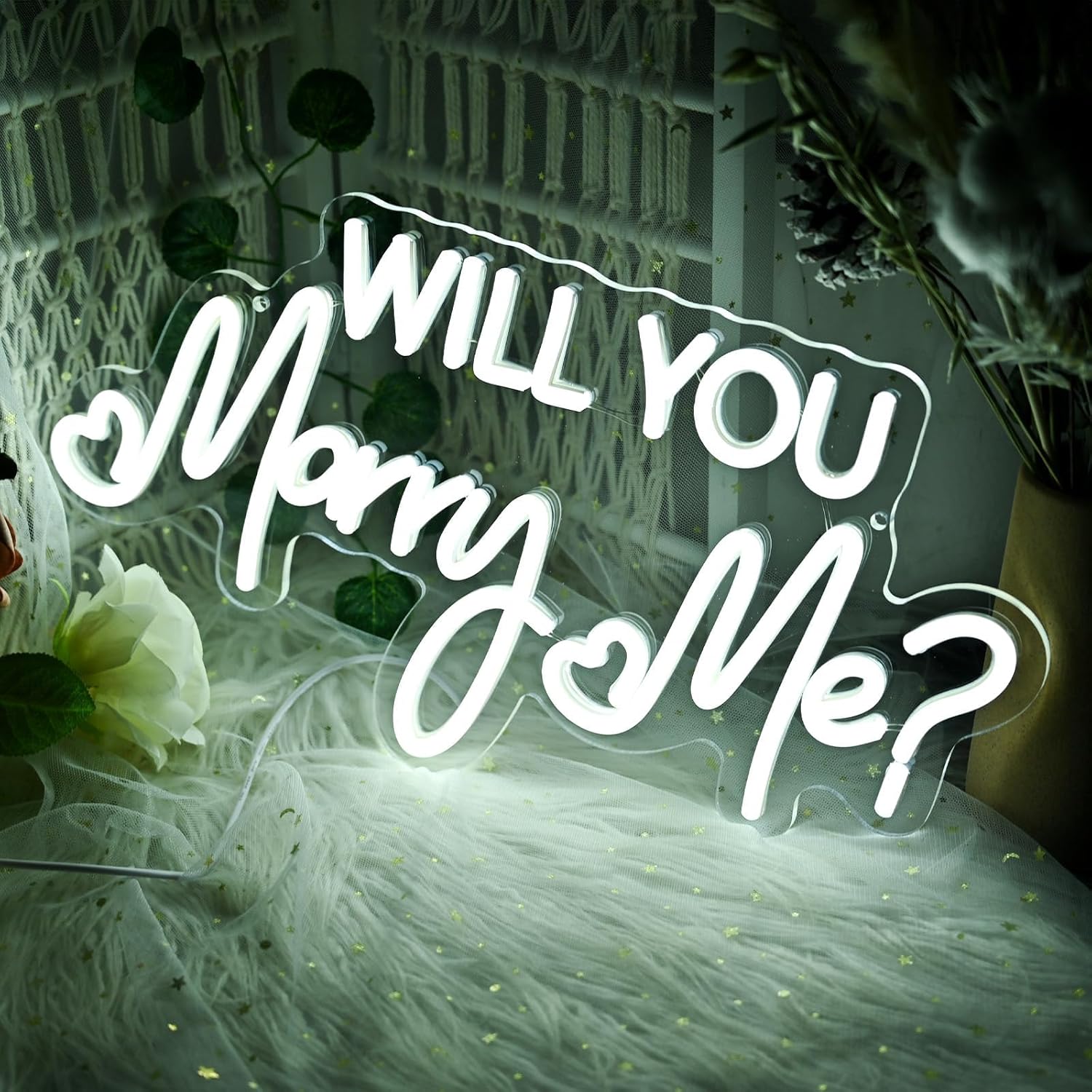 Will You Marry Me Neon Sign by [Brand Name] - 16.5 Inch Cool White LED Light for Wedding Proposals & Engagement Decor