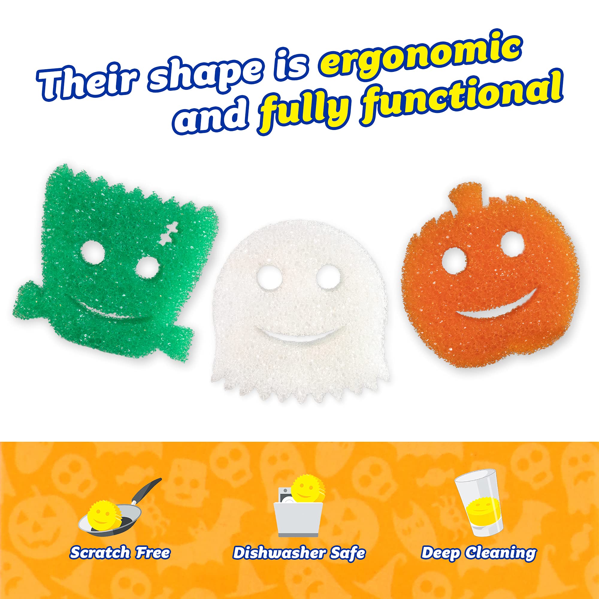 Scrub Daddy Sponge - Halloween - Non-Scratch Scrubbers for Dishes and Home - 3ct