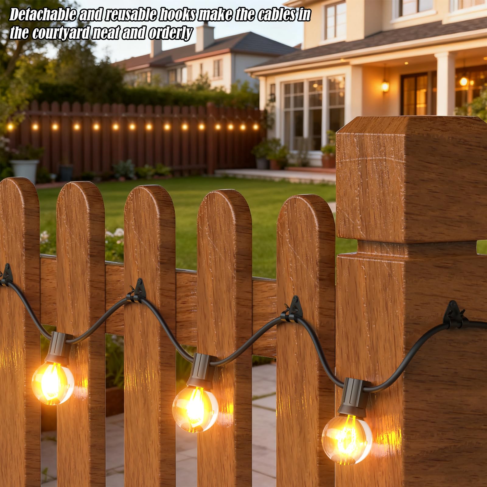 Lewufe Outdoor String Lights Clips, Stainless Steel Lights Hanger Hooks for Hanging Christmas Light, Fairy Light, Cable, Holiday Decor - Black, 20 Pack
