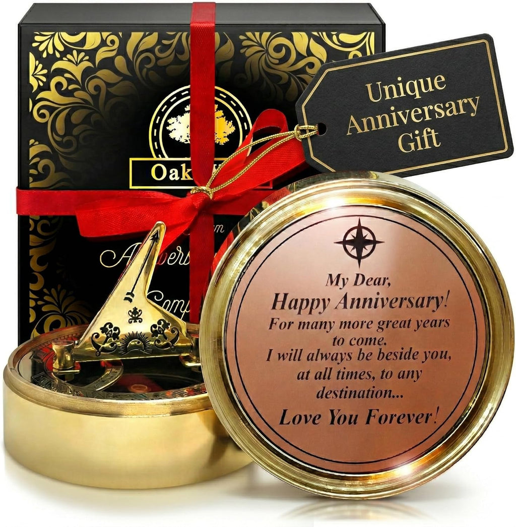 OakiWay Anniversary Sundial Compass - Unique Gift for Him or Her | Perfect for 20th, 25th, 40th, 50th Celebrations