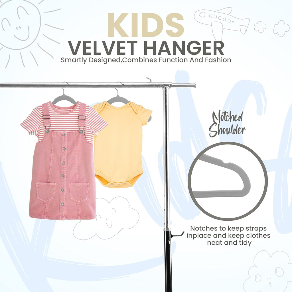 Utopia Home Velvet Hangers - 20 Pack Non-Slip Baby Hangers for Kids | 11 Inch Ultra-Slim Grey Closet Organizers