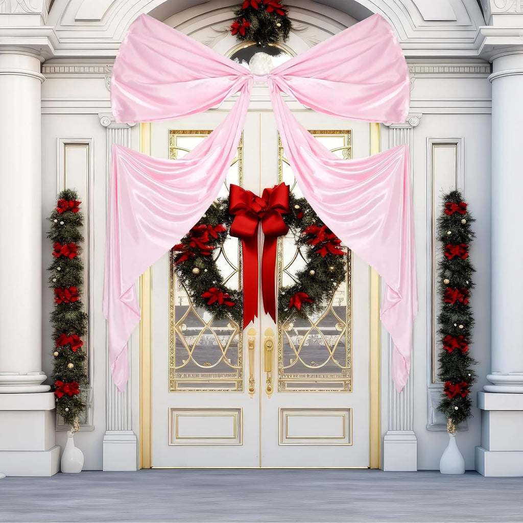 Skiennix Extra Large Wedding Bow Decor - 118 x 29 Inch Giant Satin Bow with Long Streamers | Pink Party Decoration