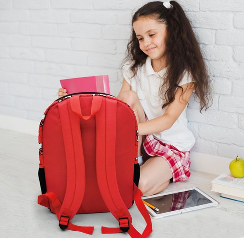 Hello Kitty Backpack for Girls 16 Inch Large School Backpack with Front Pocket, Water Bottle Holders, Adjustable Straps, Cute Red Bookbag for Kids, Back to School