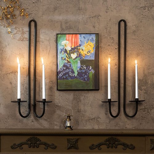 Wall Sconce Candle Holder Metal Hanging Wall Decorations for Home,Living Room, Bathroom, Dining Room, Set of 2（Black