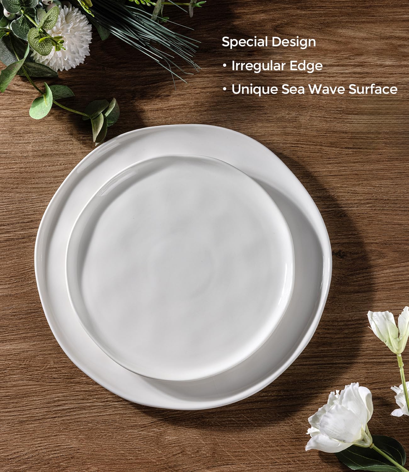 GBHOME Ceramic Dinnerware Sets for 4, 12 Pieces Porcelain Lightweight Plates and Bowls Sets, Scratch Resistant Dish Set, Oven & Microwave & Dishwasher Safe, Angel White