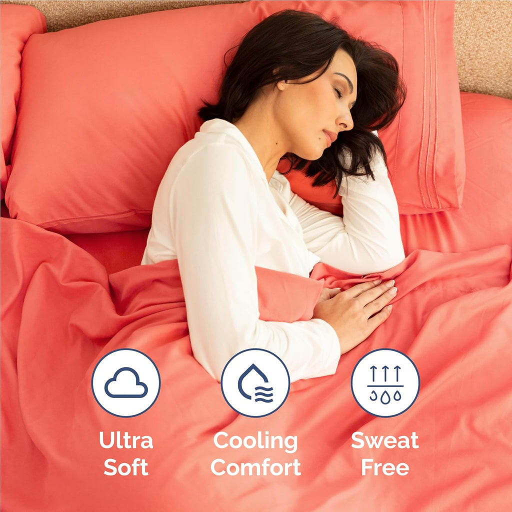 Skiennix Twin XL Sheet Set - Comfy Breathable Cooling Bedding - Ultra-Soft Coral Color, Deep Pockets