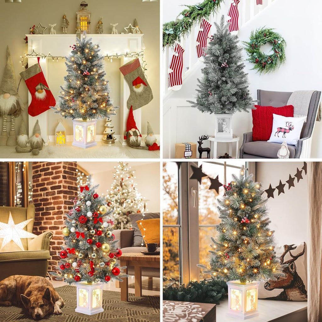 3 Ft Pre-Lit Christmas Tree, Artificial Christmas Trees with Lighting, Xmas Trees with 78 Led Lights, Christmas Decoration for Home, Office, Easy Assembly