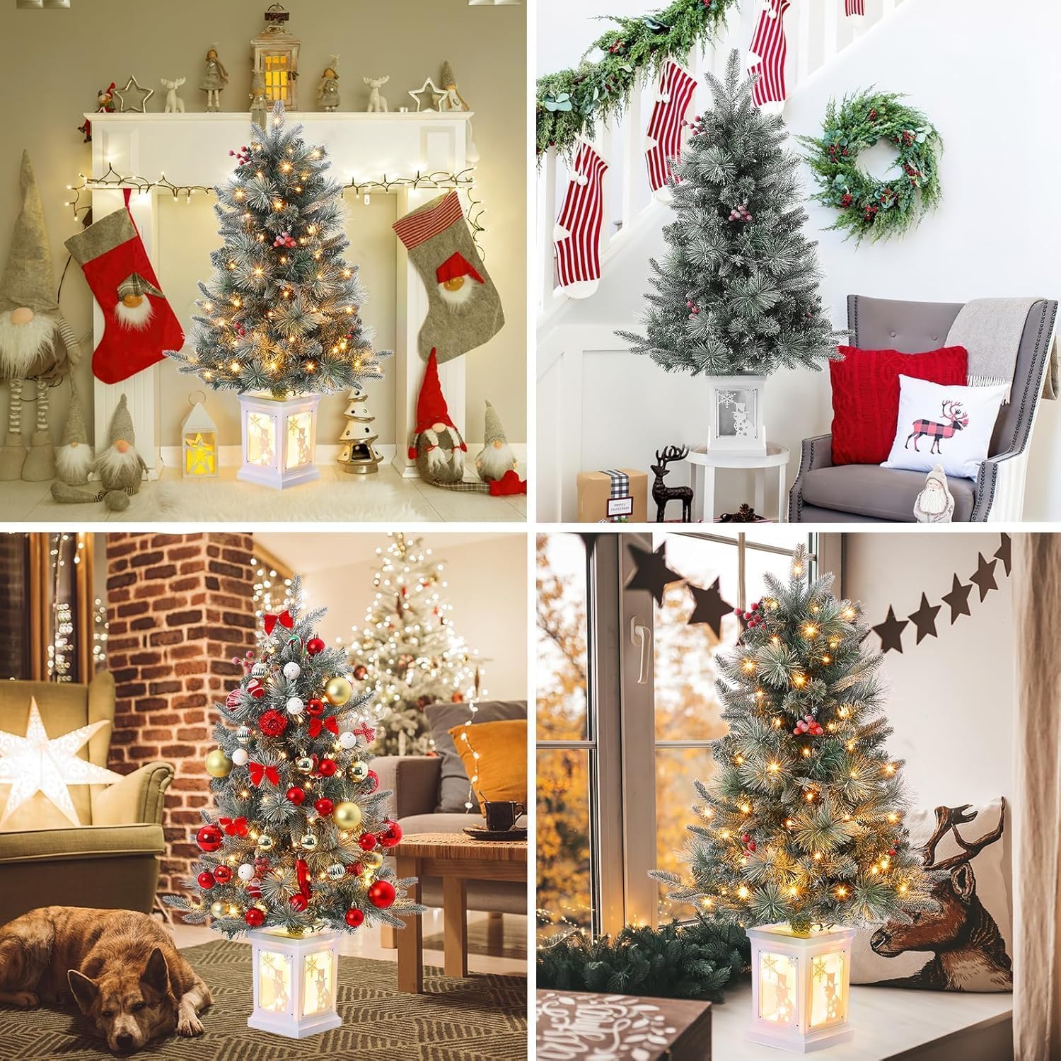 3 Ft Pre-Lit Christmas Tree, Artificial Christmas Trees with Lighting, Xmas Trees with 78 Led Lights, Christmas Decoration for Home, Office, Easy Assembly