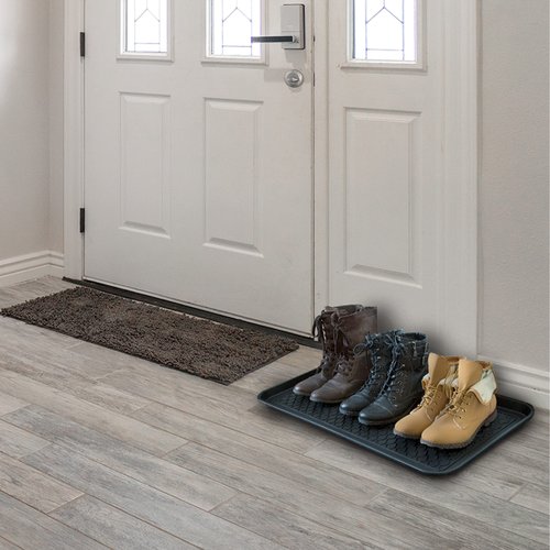 All Weather Boot Tray – Set of 2 Large Water-Resistant Plastic Utility Shoe Mat for Indoor and Outdoor Use in All Seasons by Stalwart (Black)