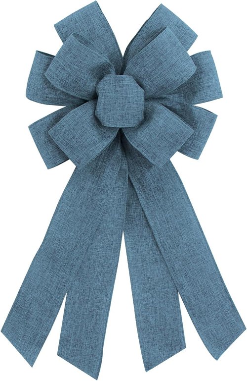 Blue Burlap Wreath Bow - 20 x 11 Inches | Easter Decor & Farmhouse Style Front Door Ornament