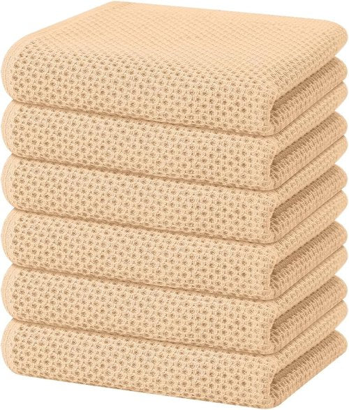 Homaxy Kitchen Dish Towels - Ultra Soft 100% Cotton Waffle Weave, Quick Drying, 13 x 28 Inches, 6-Pack, Apricot