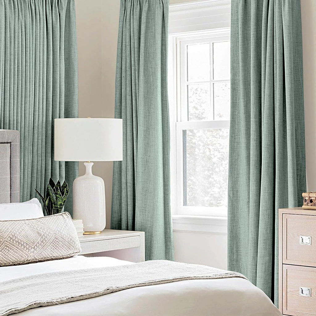 MIULEE Blackout Curtains - 100% Thermal Insulated Linen Texture - Seafoam Green | 52x108 Inch (2 Panels)