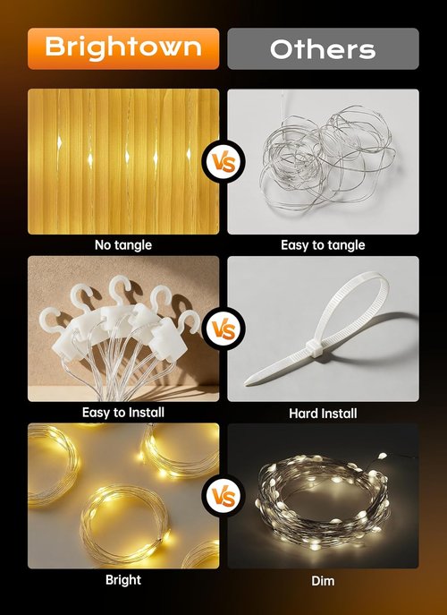 Brightown 180 LED Shower Curtain Fairy Lights - 70 Inch Warm White Waterproof String Light | 8 Modes for Indoor/Outdoor Decor