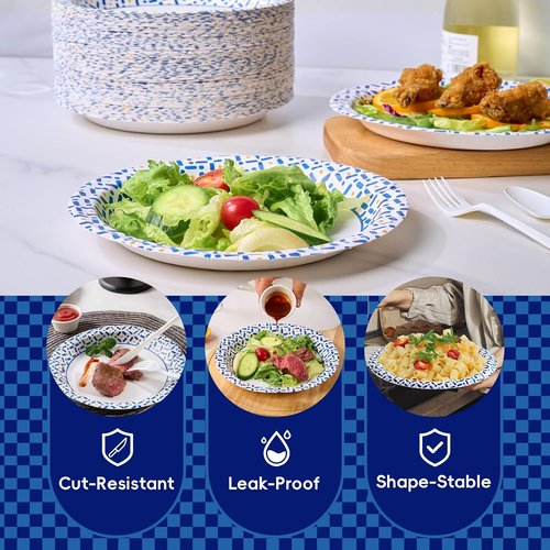 JOLLY CHEF 10-Inch Heavy Duty Paper Plates - 140 Count, Soak-Proof & Cut-Proof for Parties & Picnics