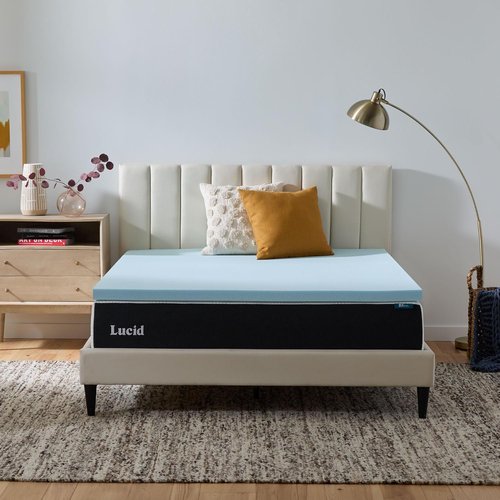 Lucid 2 Inch Memory Foam Mattress Topper - Queen Size Cooling Gel Bed Topper for Pressure Relief
