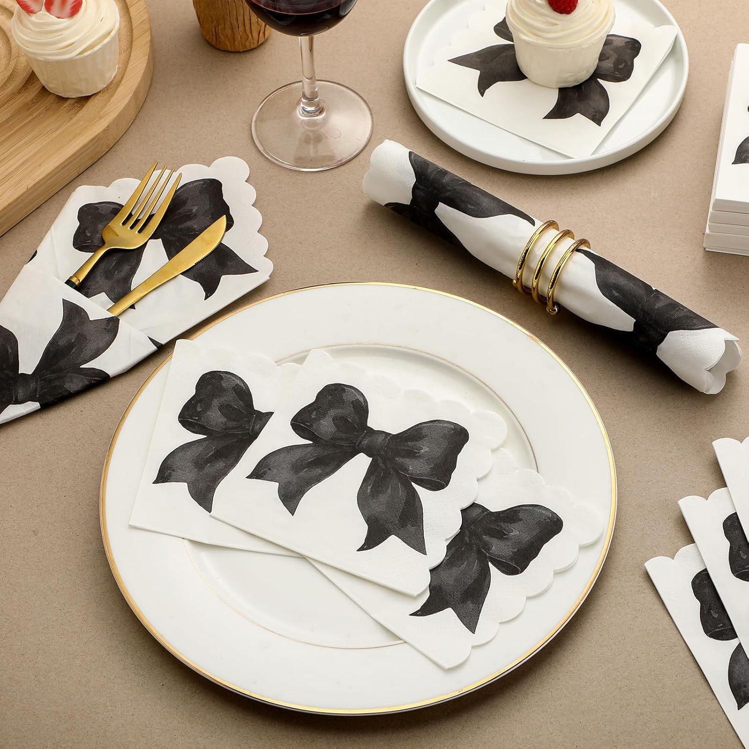 Skyygemm Black Bow Napkins - 150 Pcs Disposable Party Supplies for Bachelorette & Bridal Showers