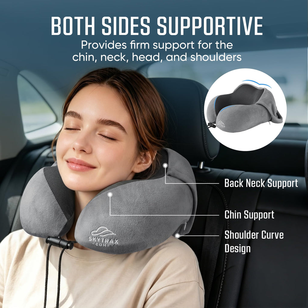 SkytraxComf® Travel Neck Pillow with Hood for Privacy on Long Flights