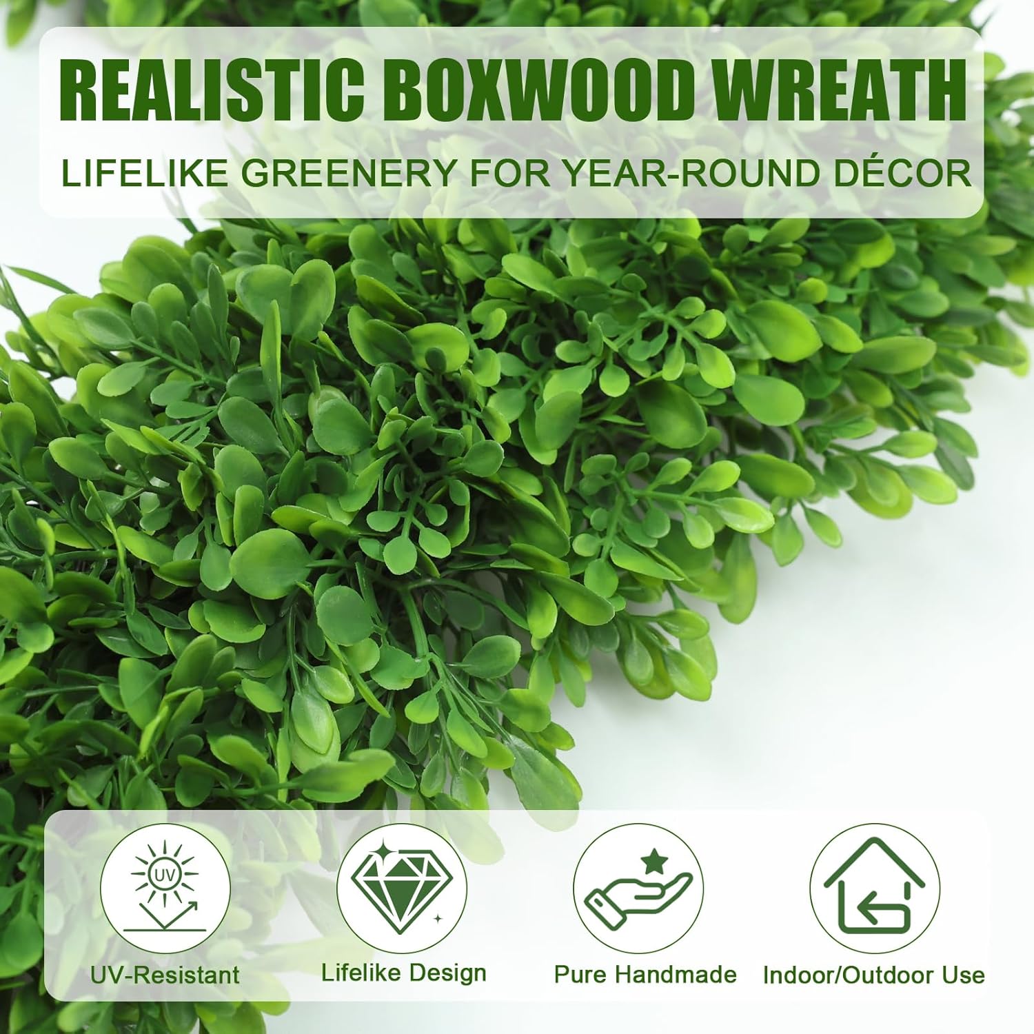 Artgar 22-Inch Boxwood Wreath - Realistic Green Spring Decor for Year-Round Indoor/Outdoor Use