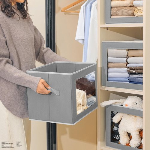 Homsorout Stackable Storage Bins - Large Fabric Organizer Baskets with Lids | 5-Pack, Grey