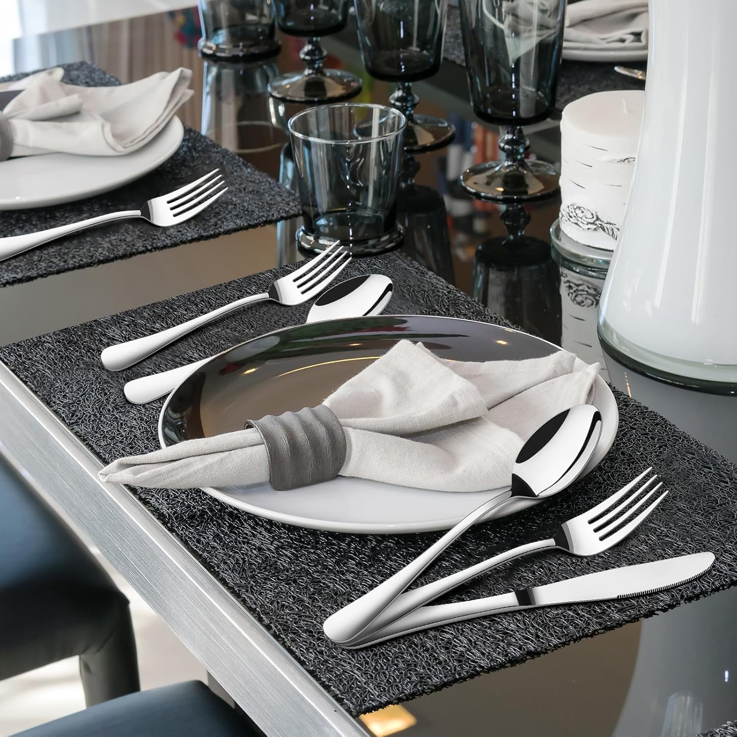 Regine Switzerland 60-Piece Silverware Set - Heavy-Duty Stainless Steel Utensils for 12 | Dishwasher Safe Gift Set