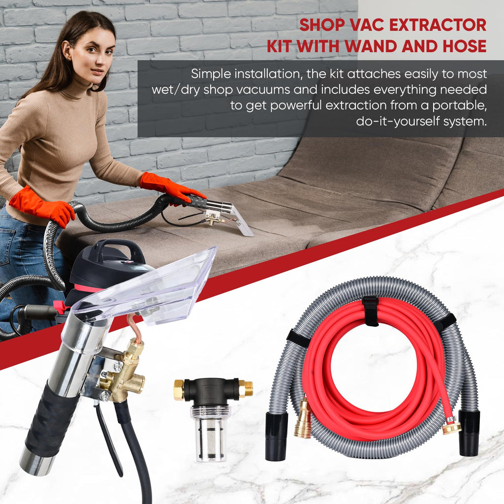 Shop Vac Extractor Kit, Universal Extractor Hose Kit for Shop Vac, Extractor Vacuum Attachment With 25FT Water Line and 10 FT Vacuum Hose & Adapter for Carpet Cleaning