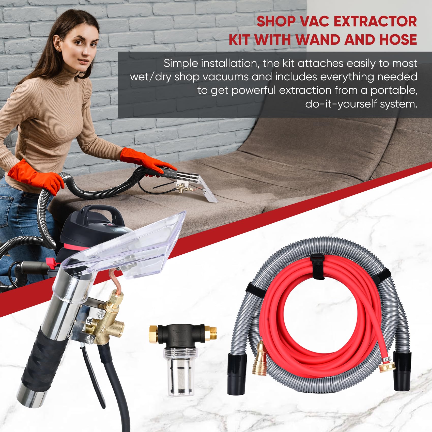 Shop Vac Extractor Kit, Universal Extractor Hose Kit for Shop Vac, Extractor Vacuum Attachment With 25FT Water Line and 10 FT Vacuum Hose & Adapter for Carpet Cleaning