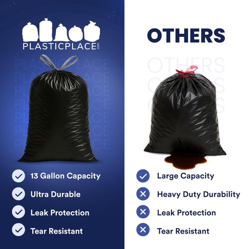 Plasticplace 13 gallon Extra Tall Drawstring Kitchen Trash Bags | Black 1.2 Mil, 24"W x 31"H (200Count)