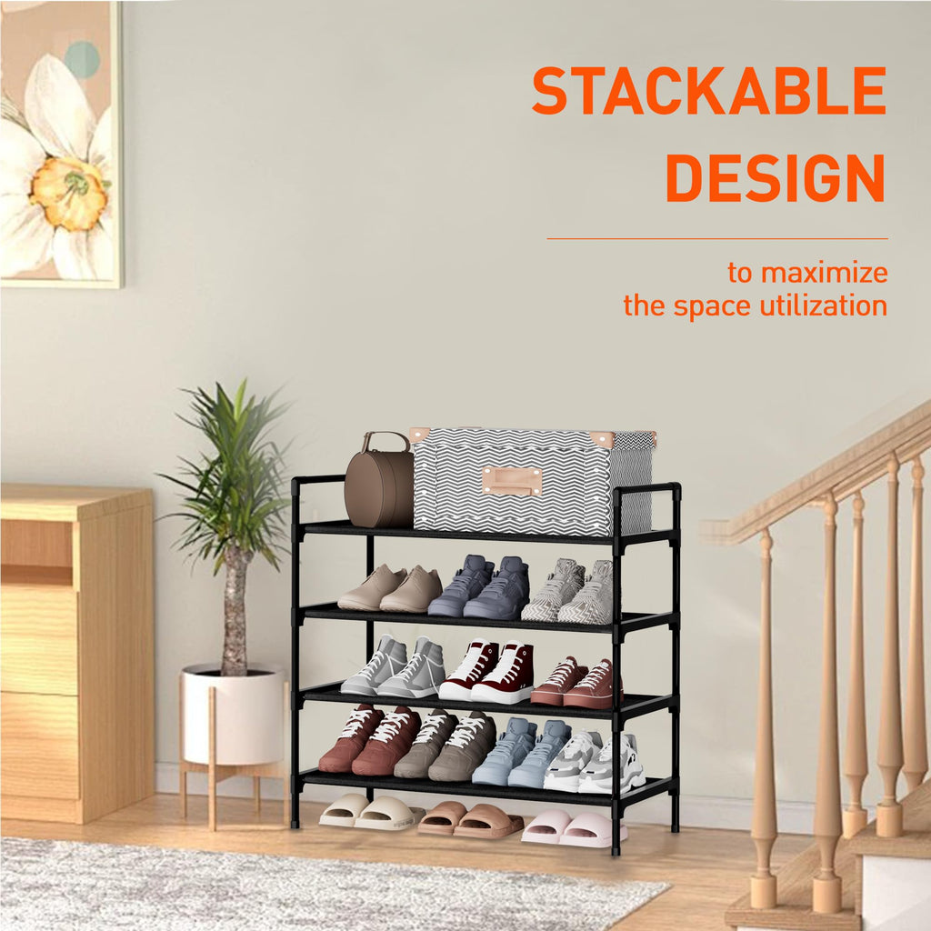 Nbwxcwbs Shoe Rack 4 Tier Shoe Organizer Shoe Storage Shoe Rack for Narrow Hallway Entryway Bedroom Easy Assembly (Black)