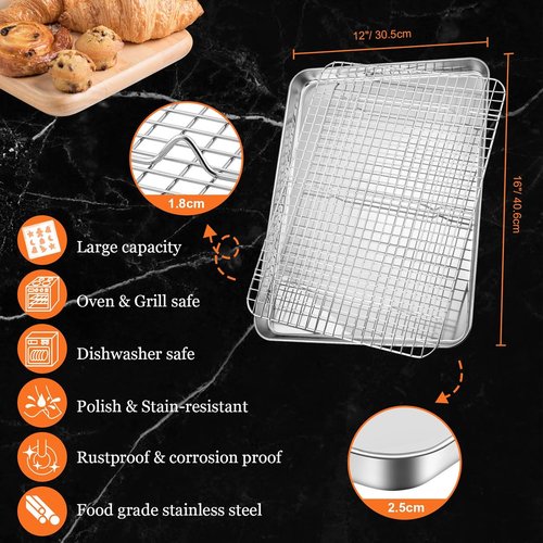 Leonyo Jelly Roll Pan Set - Nonstick Baking Sheet with Cooling Rack | 16 x 12 Inch, 2 Trays + 2 Racks