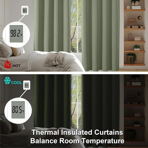 Ava Sage Green Blackout Curtains by Simplebrand - Thermal Insulated Rod Pocket Drapes | 63 Inch Length, 2 Panels Set