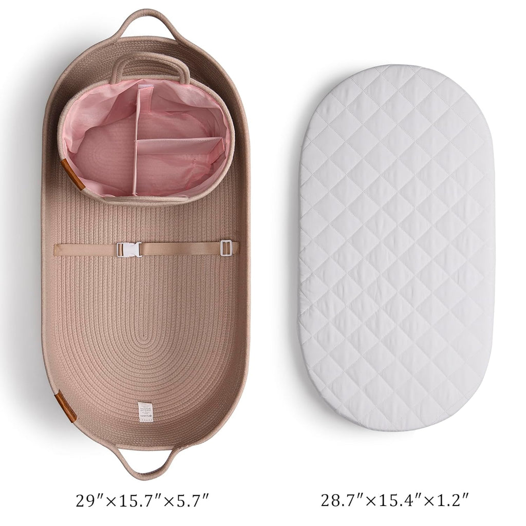 PeraBella XL Baby Changing Basket - Portable Dresser Topper with Waterproof Pad & Diaper Caddy