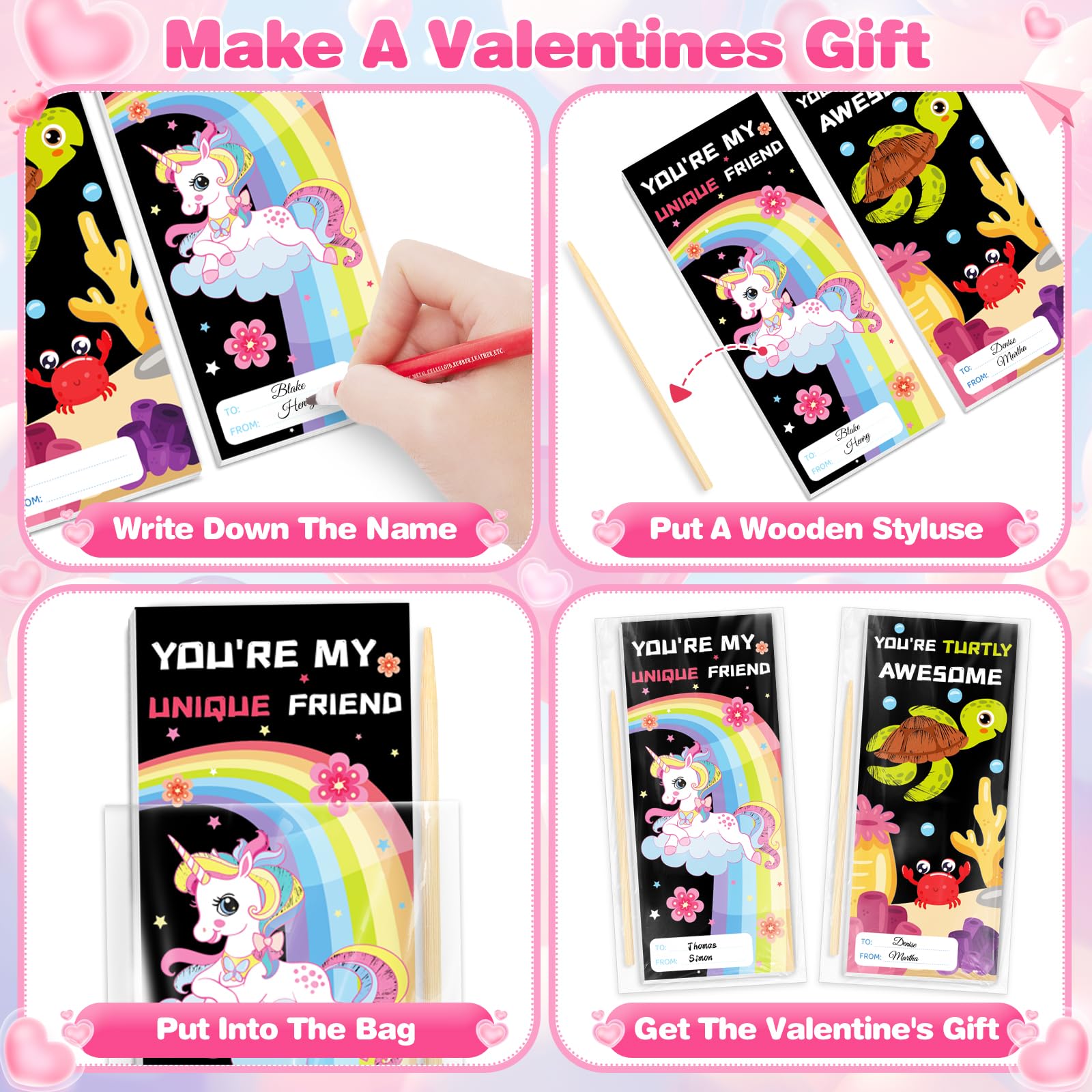 SpringFlower Valentines Day Cards Gift Classroom Exchange,24 Pack Scratch Art Books,Valentines Gift Classroom Exchange Prizes Party Favors Supply, Valentines Scratch Art Toys For Kids