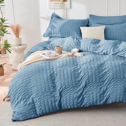 HYMOKEGE Mineral Blue Comforter Set - Luxury 7-Piece Bedding Set for All Seasons | Full Size
