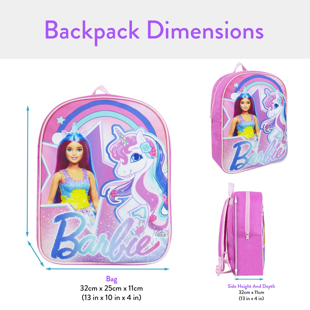 Barbie School Backpack | Unicorn Backpack | Girls Backpacks | Kindergarten Rucksack For Girls | One Size Pink